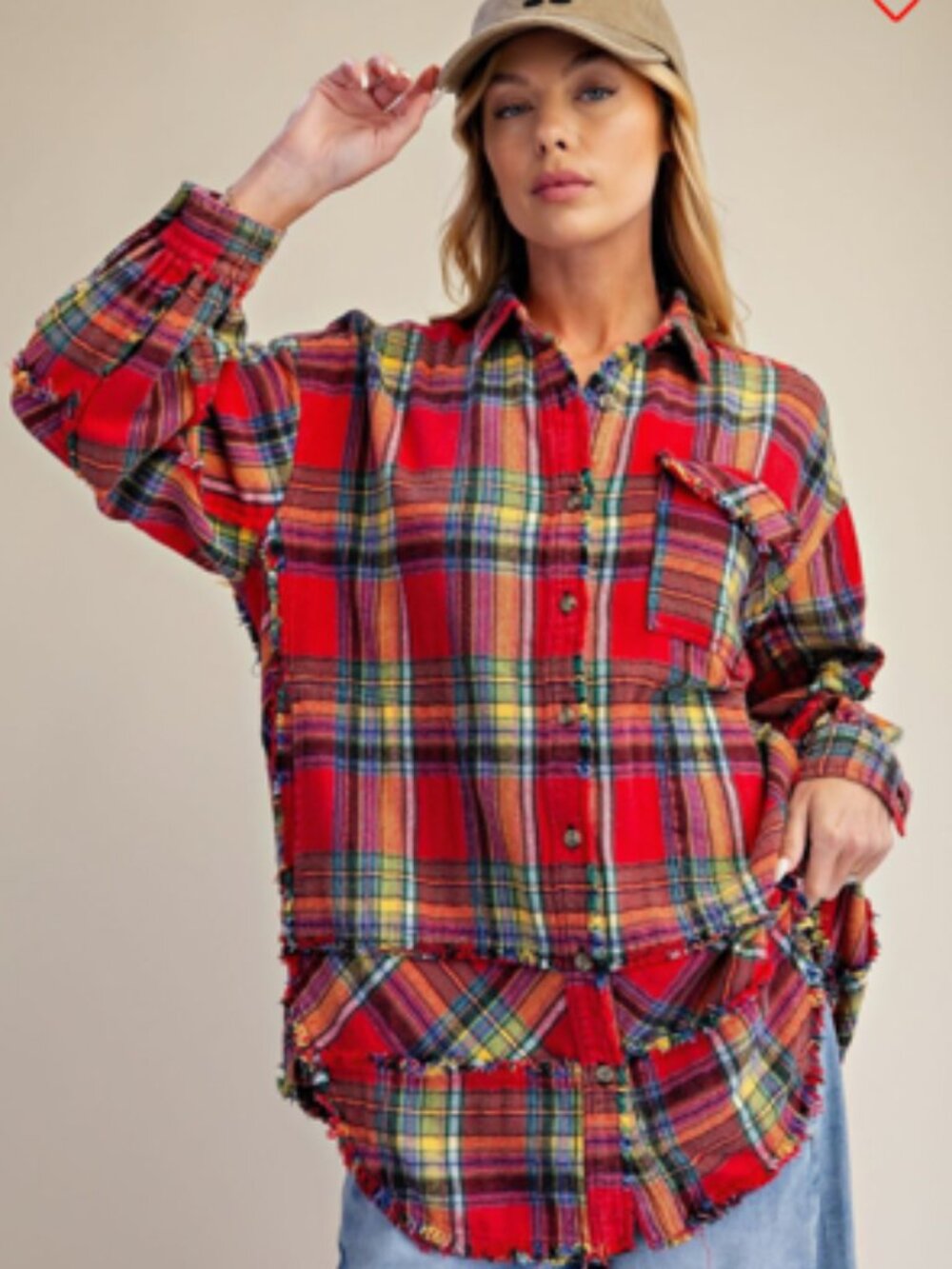NWT Super Soft Easel Plaid Self Fray Button Down Shirt 100% Cotton